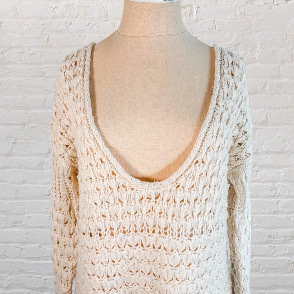Free People Crashing Waves Wool Blend Pullover Cream Knit Sweater - Picture 9 of 16